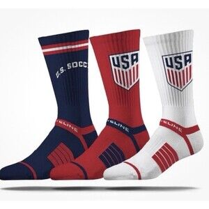 STRIDELINE Men’s Crew Soccer Socks USA (3-Pack) Blue & White NEW WITH TAG